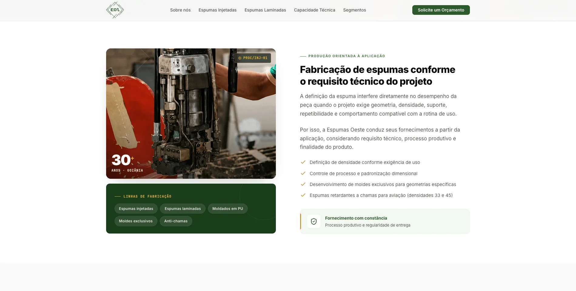 Espumas Oeste — Manufacturing per project technical requirements