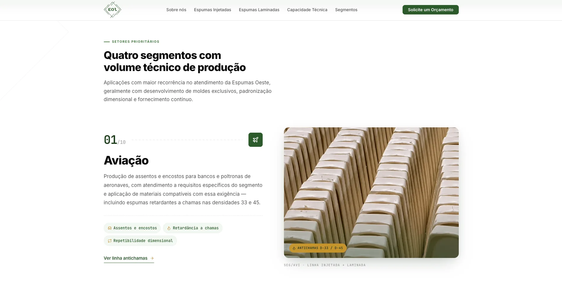 Espumas Oeste — Four segments with technical production volume