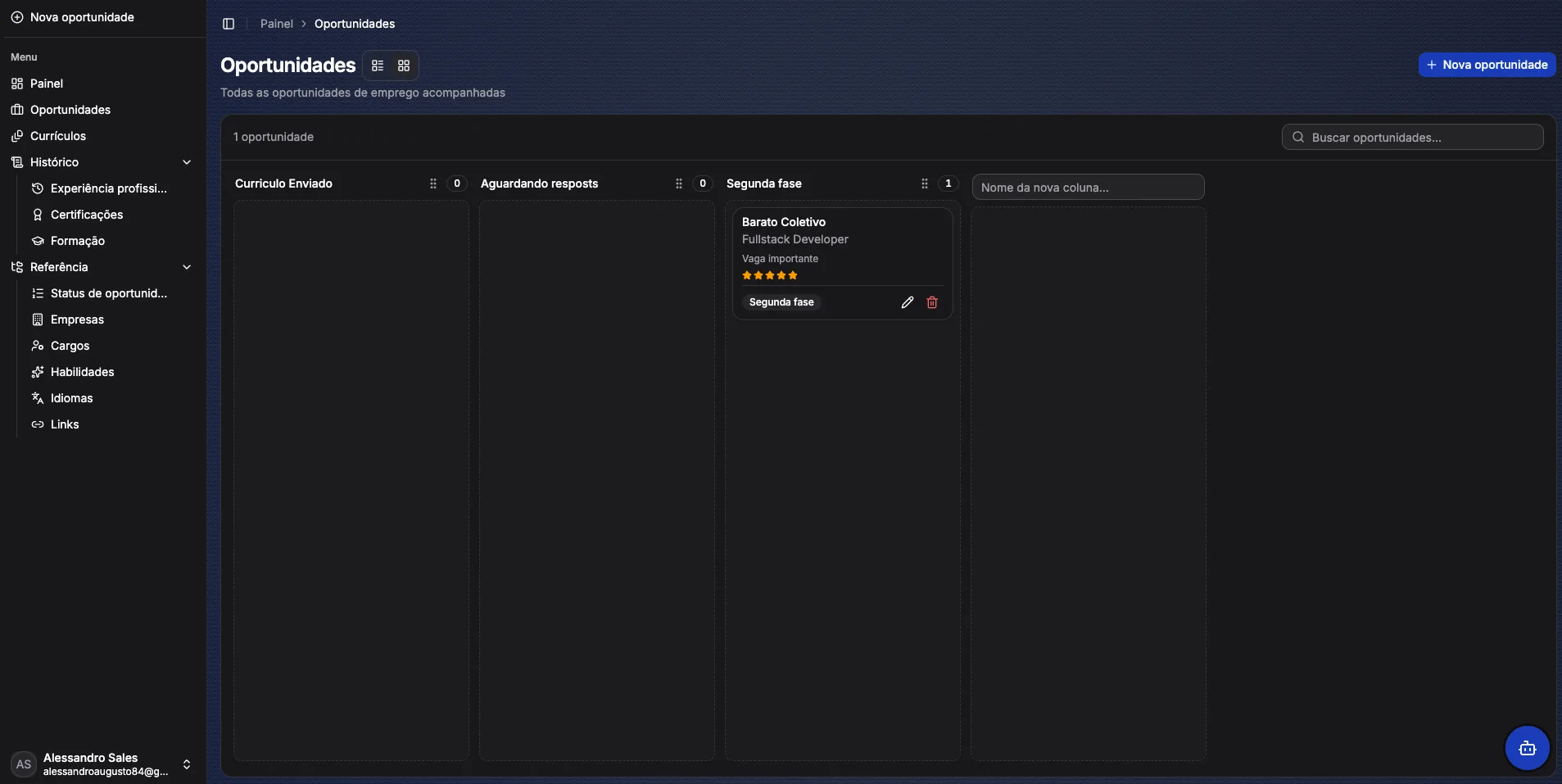 Hireest — Application Kanban board by status